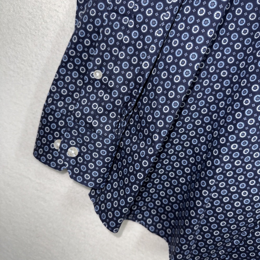 Hart Schaffner Marx Comfort Stretch Button Up Shirt Cotton Size M Blue Circles - Picture 3 of 13